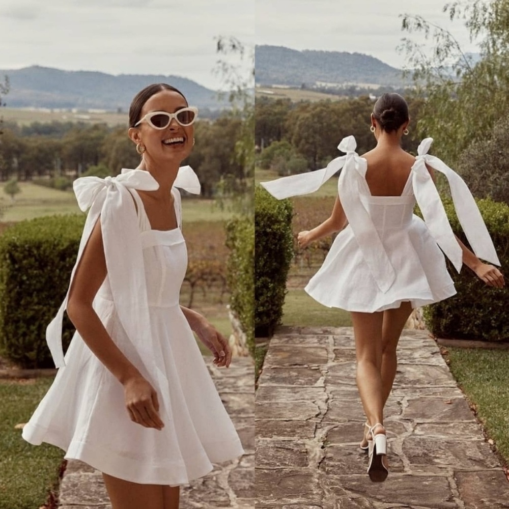 DISSH Aisle Linen Bow Mini Dress
